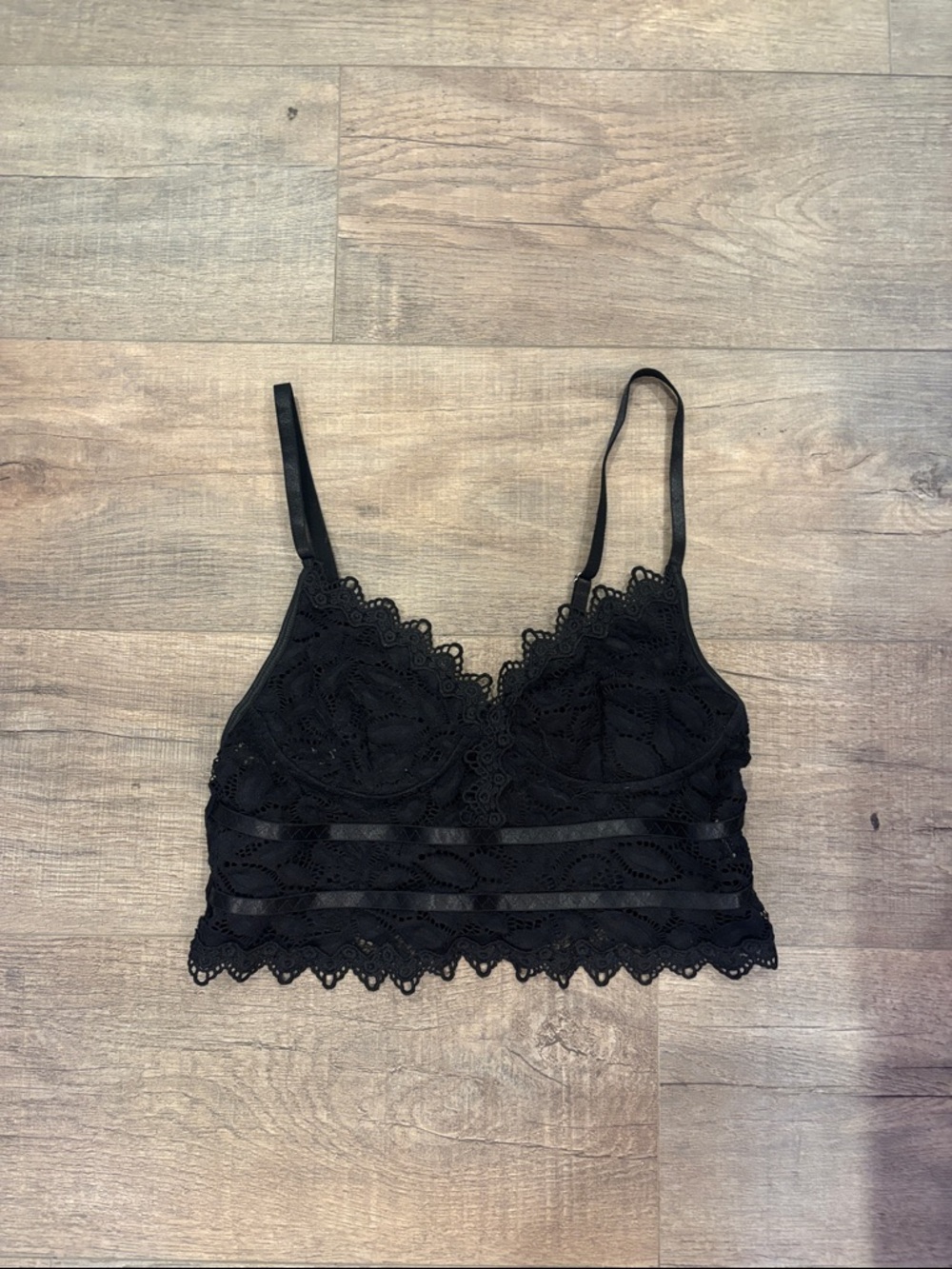 Black Lace Longline Bralette with Scalloped Trim